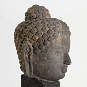 side view of stone buddha head