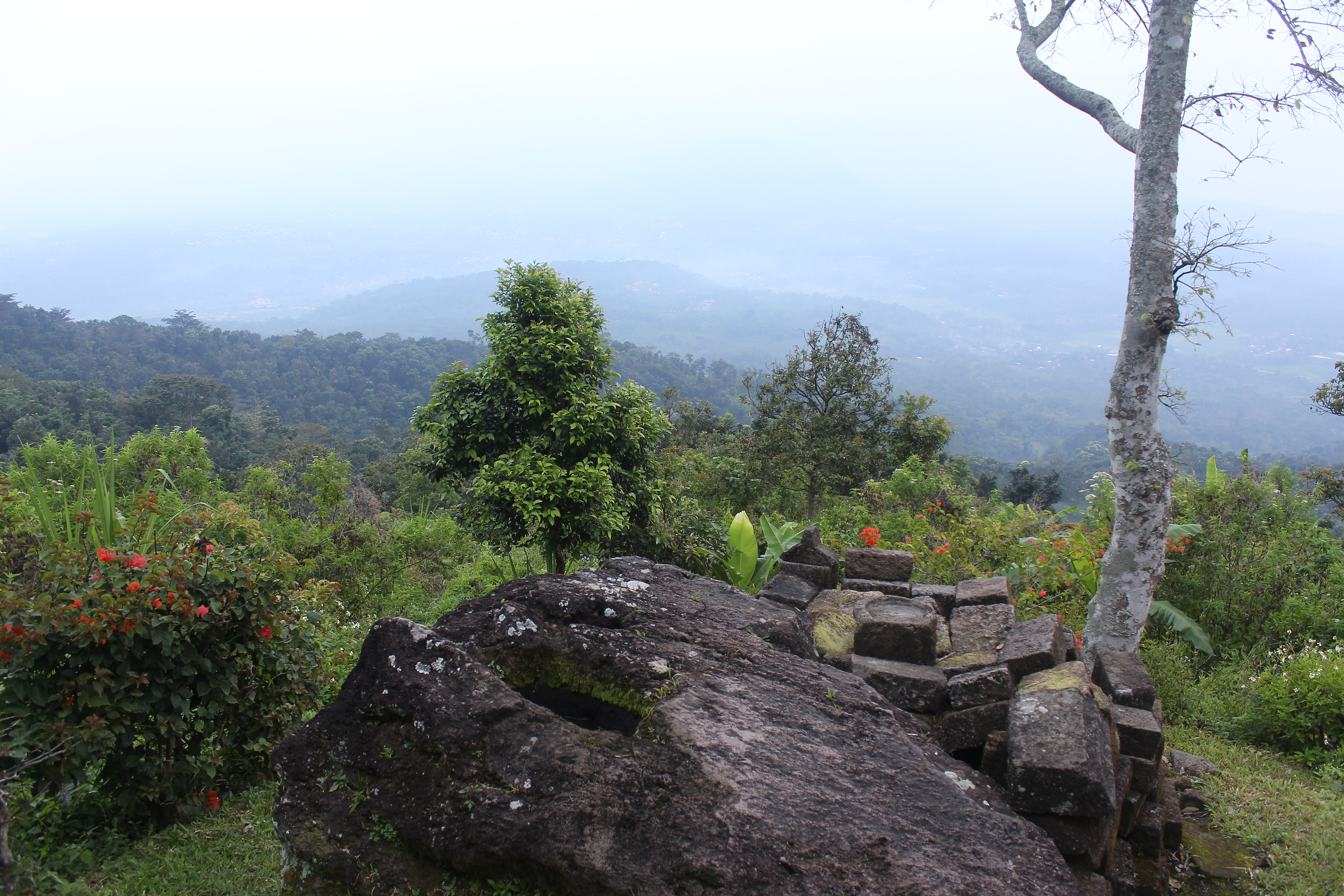 View from a mountaintop over jungle and rock