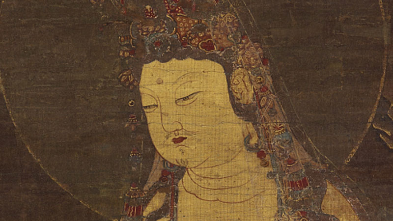 detail from a painting of Watermoon Avalokiteshvara, detail of the bodhisattva's face
