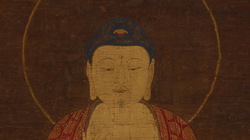 detail from the painting Buddha Amitabha and the Eight Great Bodhisattvas, a close up of Amitabha's face
