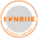 sunrise beverage company logo, orange block text in a circle