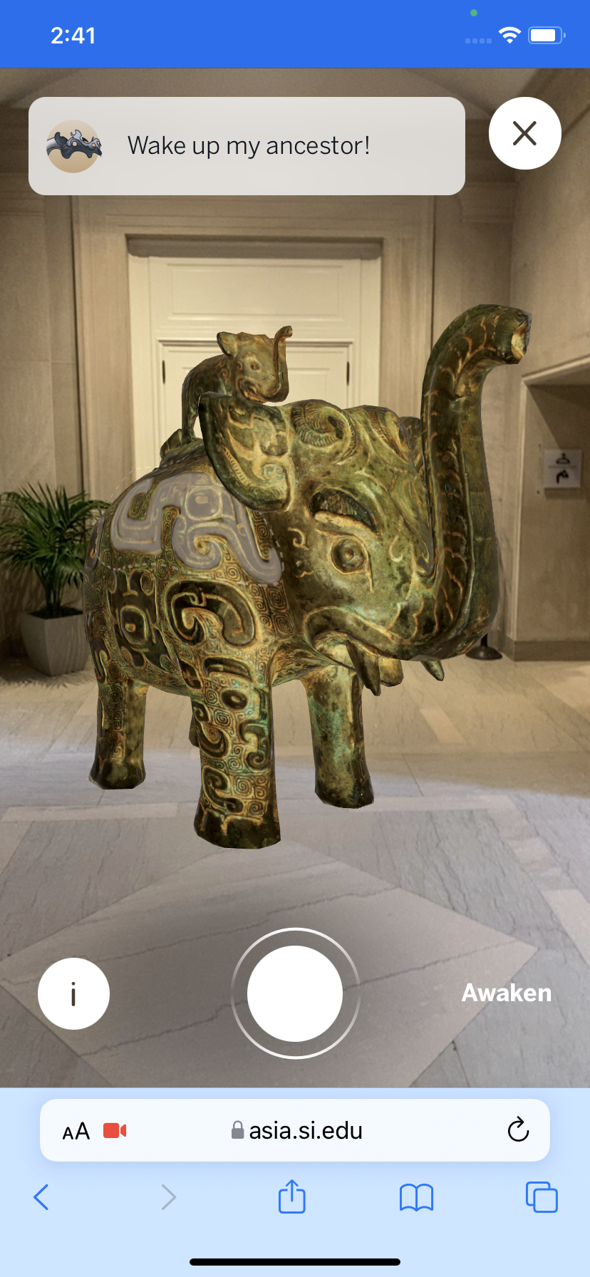 screen capture from the hidden dragons AR experience showing a placed bronze